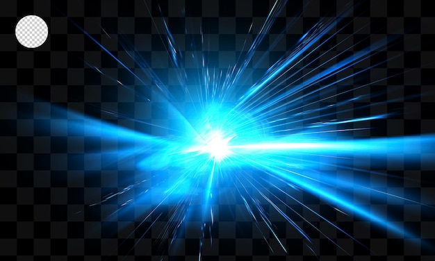 Explosión de luz azul sobre un fondo transparente
