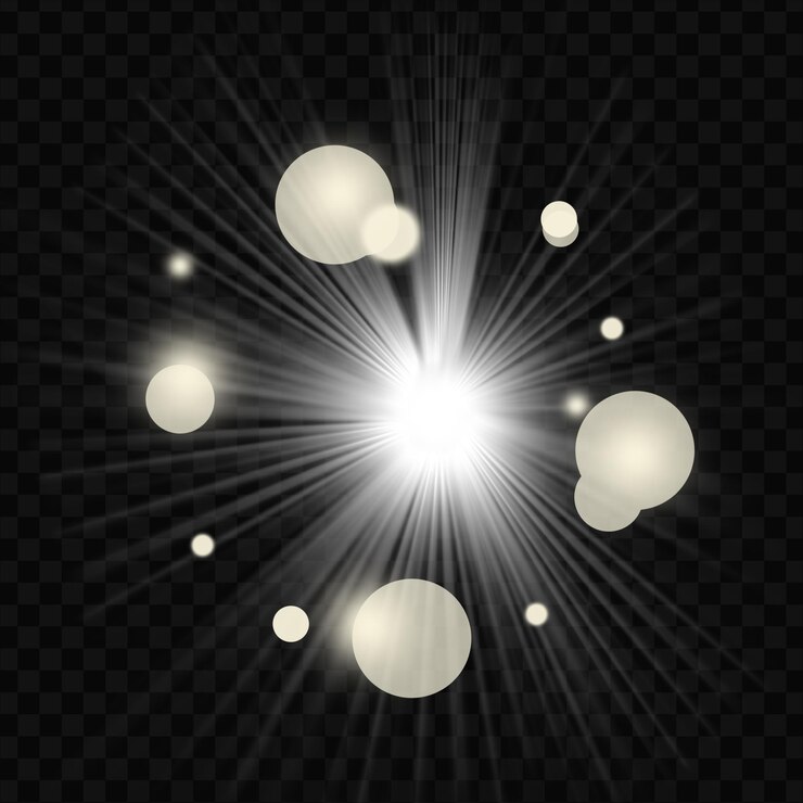 PSD explosión de luz brillante blanca con chispas y efecto bokeh