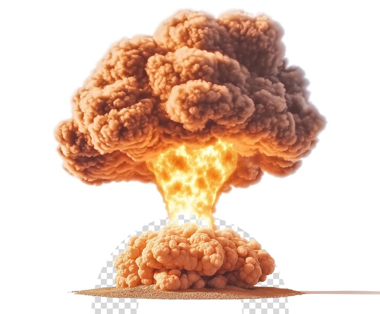 PSD explosión nuclear militar aislada en el fondo transparente