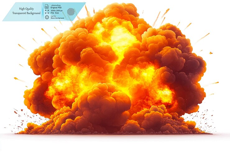 PSD explosión de una ojiva nuclear aislada sobre un fondo blanco sobre un fondo transparente