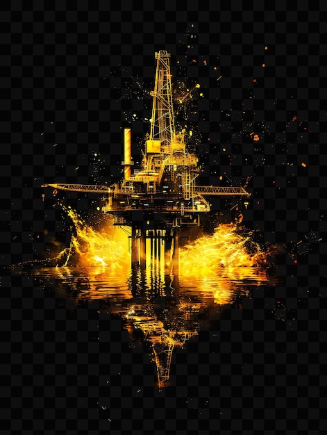 PSD explosion d'une plate-forme pétrolière avec des flammes déversements de pétrole et forage effet équivalent fx film arrière-plan art de superposition