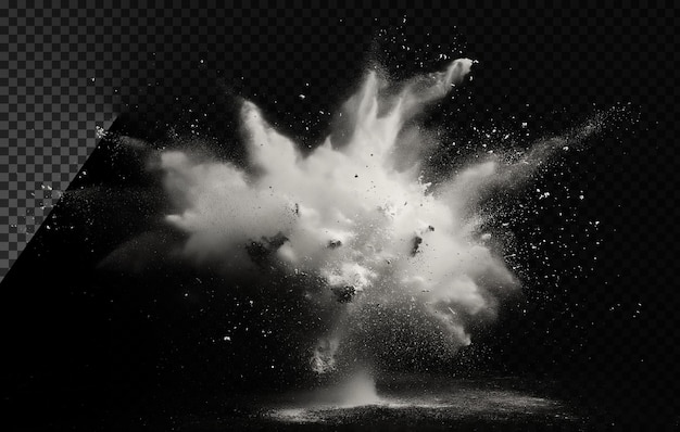 Explosión de polvo blanco sobre un fondo transparente