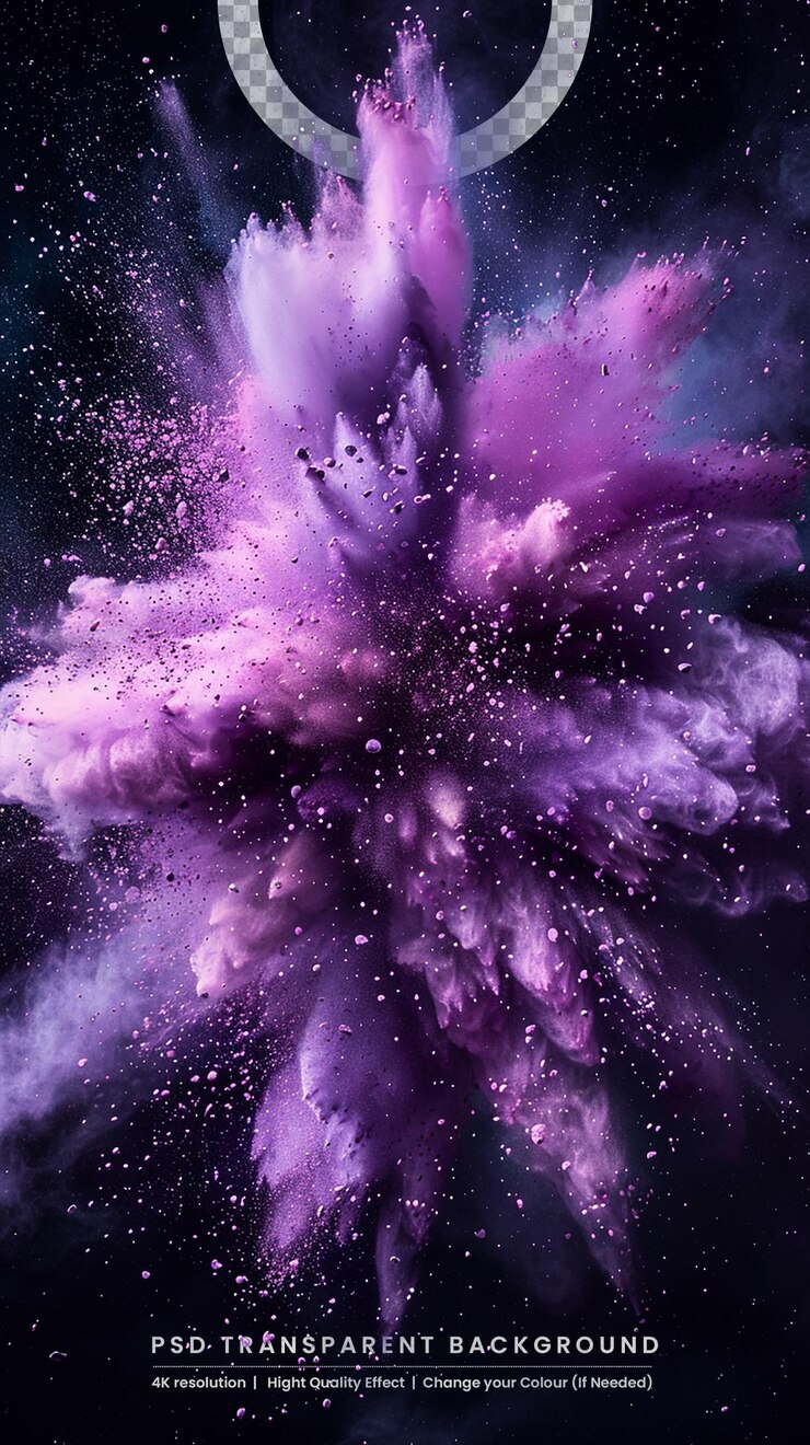 PSD explosión de polvo de color abstracto aislado en fondo negro textura de alta resolución