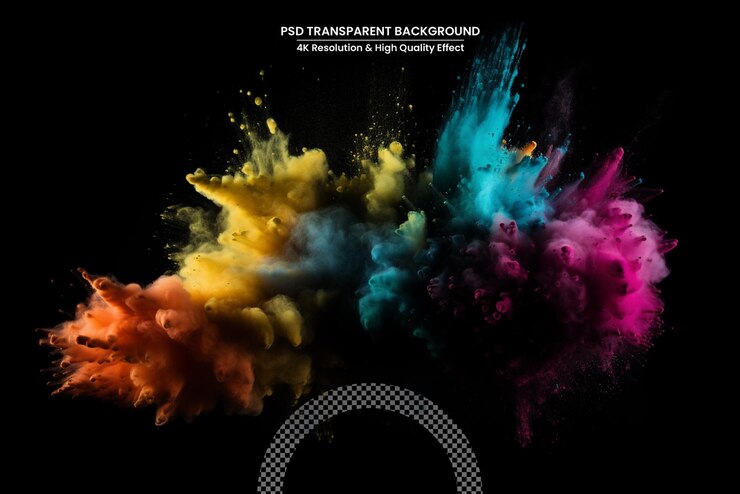 PSD explosión de polvo de color aislado sobre fondo negro fondo de color abstracto