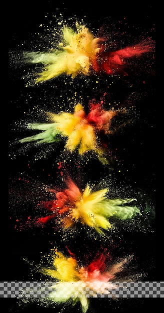 Explosión de polvo de colores en un fondo transparente