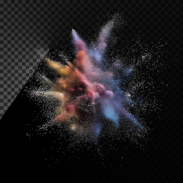Explosión de polvo de colores sobre un fondo transparente