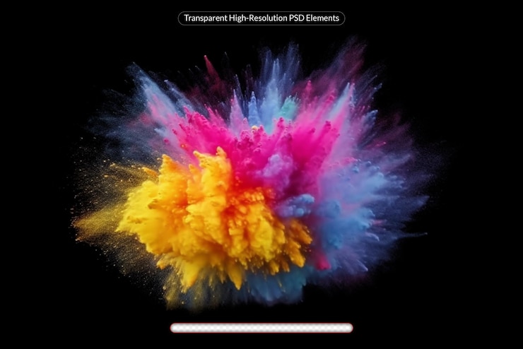 PSD explosión de polvo colorido sobre un fondo negro fondo salpicado de polvo abstracto