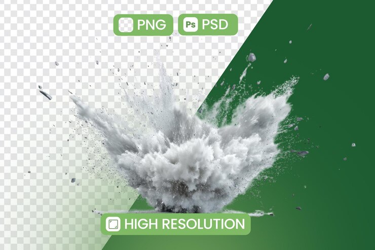 PSD la explosión de polvo crea una nube con escombros y impacto tema de daño y destrucción de desastres