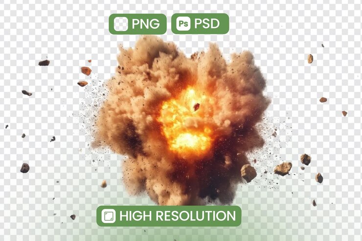 PSD explosión de polvo y escombros de alta resolución png y psd recursos gráficos una explosión ardiente con intensa energía y movimiento dinámico ideal para proyectos de vfx y diseño