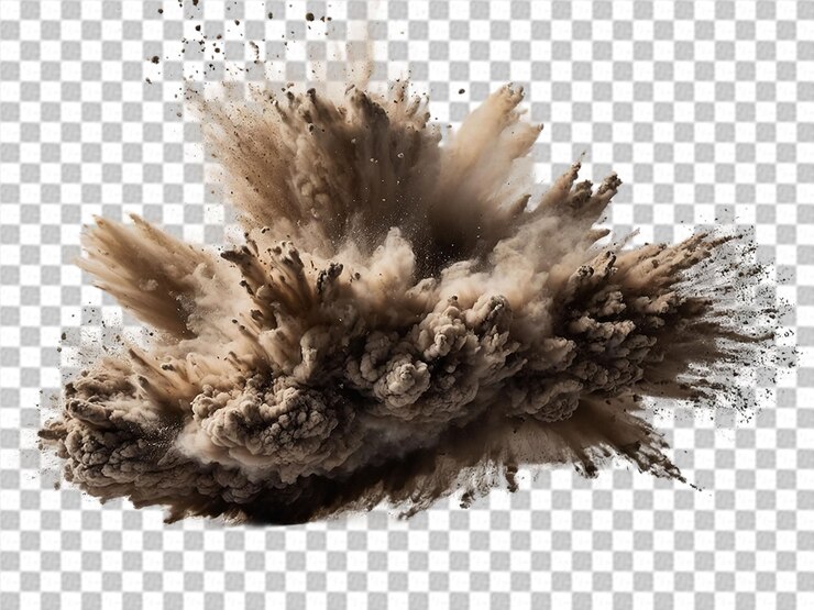 Explosión de polvo marrón en fondo transparente PNG