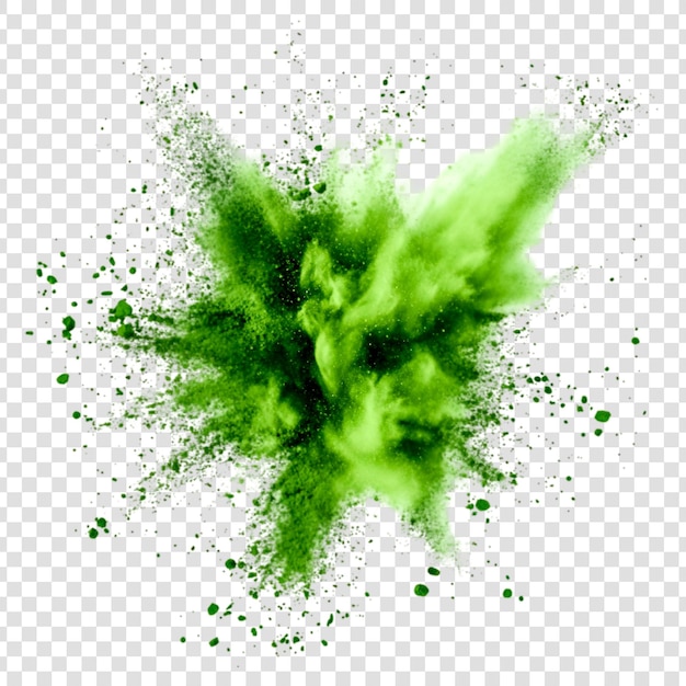 Una explosión de polvo verde aislada en un fondo transparente