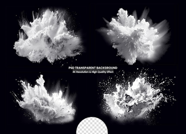 PSD explosion de poudre blanche abstraite éclairage cinématographique hyperréaliste et transparent hyperdétaillé