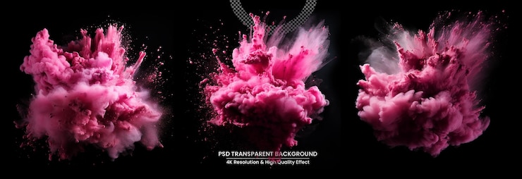 PSD explosion de poudre colorée isolée sur fond transparent