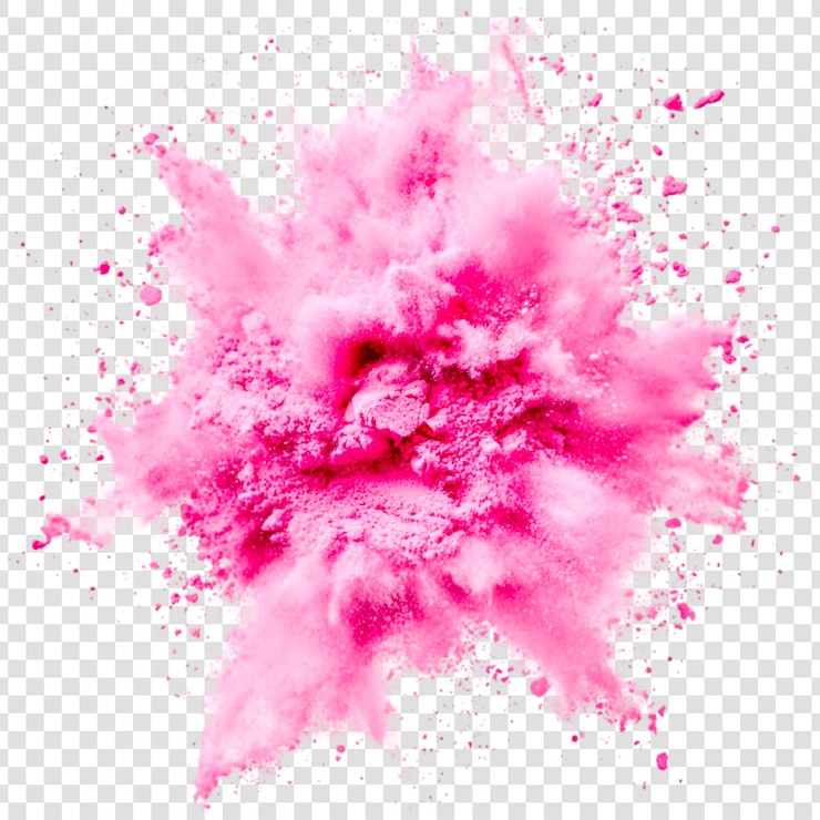 PSD une explosion de poudre rose éclabousse sur un fond transparent.