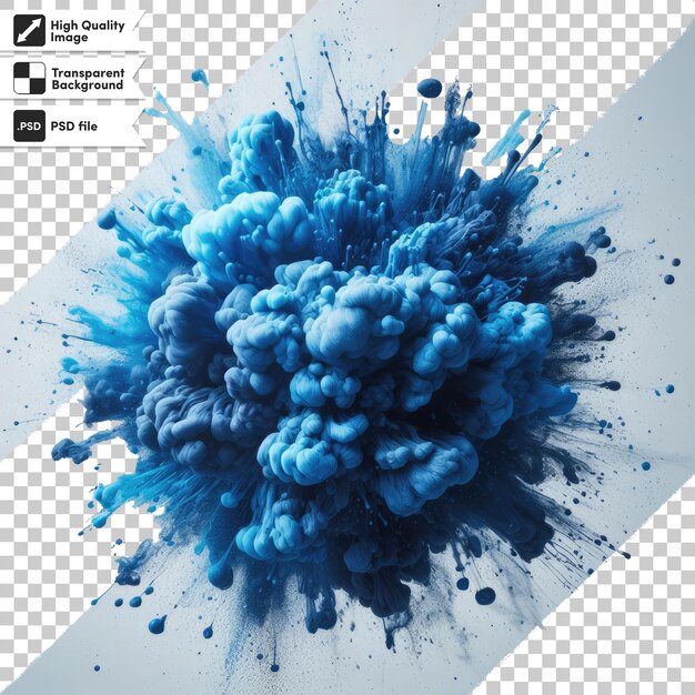 PSD explosión psd de pintura holi en polvo azul sobre un fondo transparente