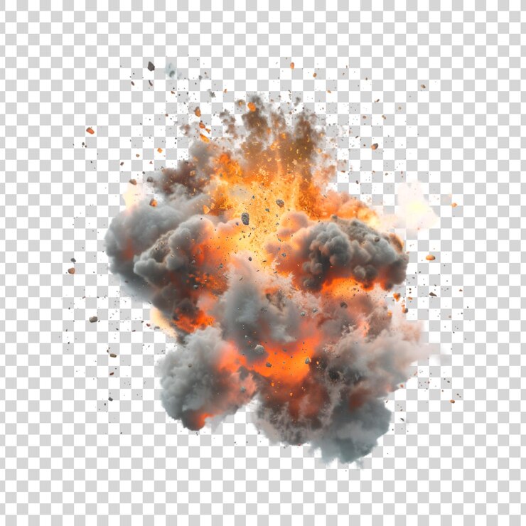 PSD explosión realista de una bomba nuclear sobre un fondo transparente