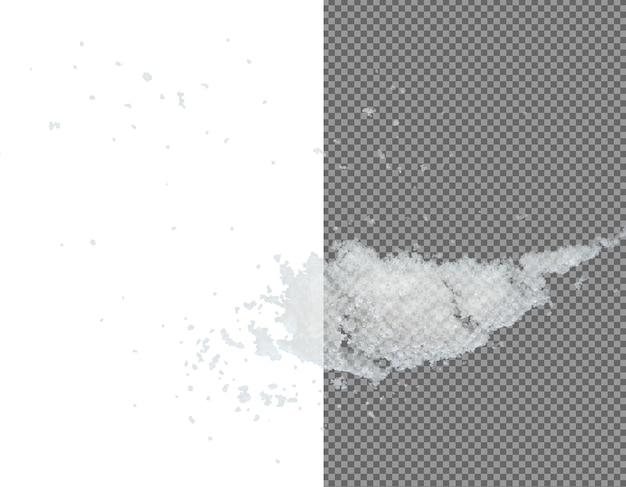 Explosion de sel volant cristaux grains blancs sels explosent vol abstrait nuage belle graine complète éclaboussure de sel dans l'air dessin d'objet de nourriture focalisation sélective congélation tiré fond noir isolé