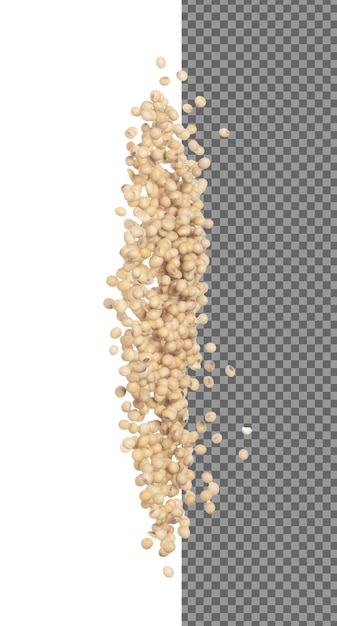 Explosión voladora de frijoles de soja grano amarillo frijoles explotan mosca de nube abstracta hermosa semilla completa de guisante frijol de soja salpicado en el aire diseño de objeto de alimento enfoque selectivo congelado disparado fondo blanco aislado