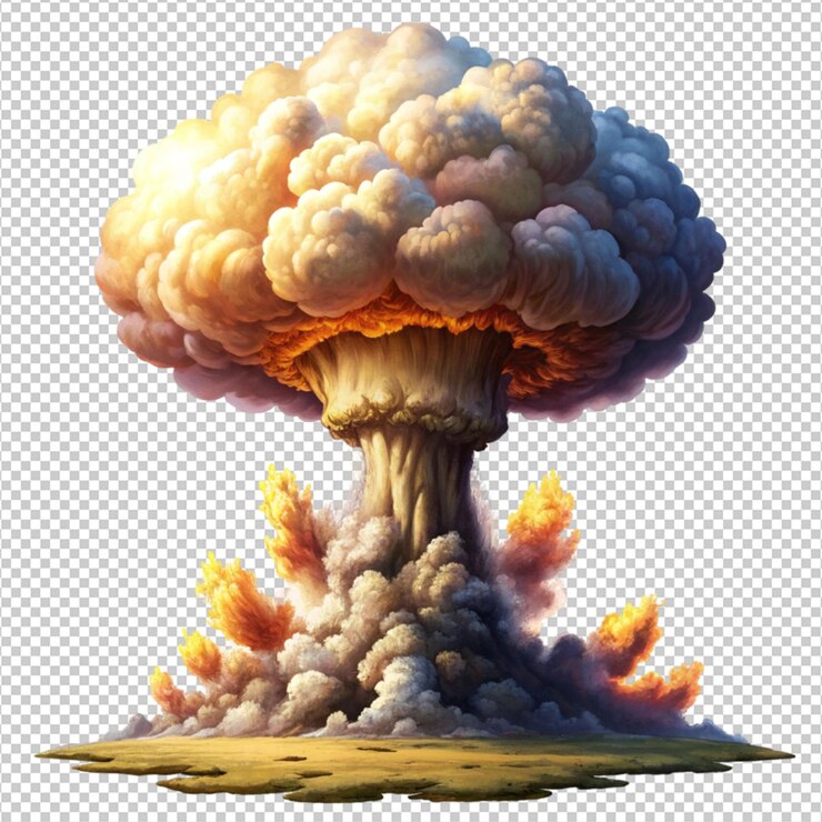 PSD explosiones nucleares y nubes de setas sobre un fondo blanco