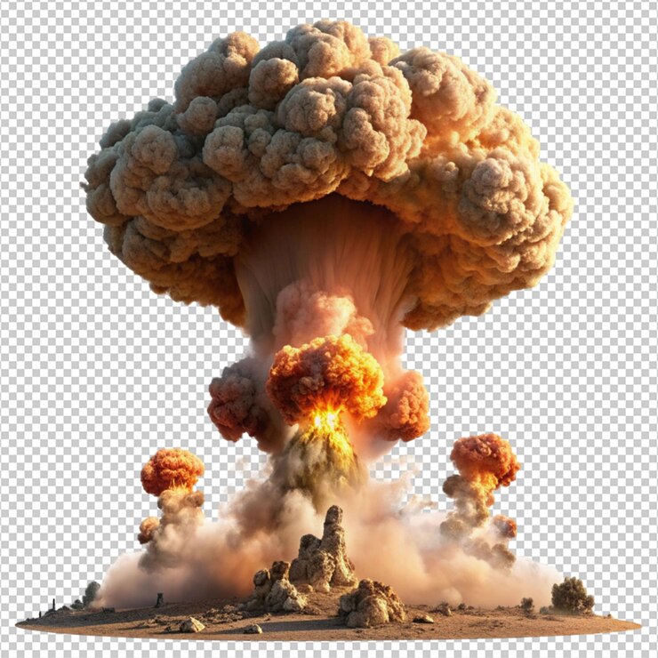 PSD explosiones nucleares y nubes de setas sobre un fondo blanco