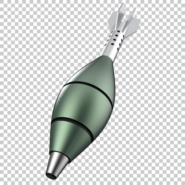 Explosivo de cohete de mortero sobre fondo transparente Ilustración de renderizado 3d