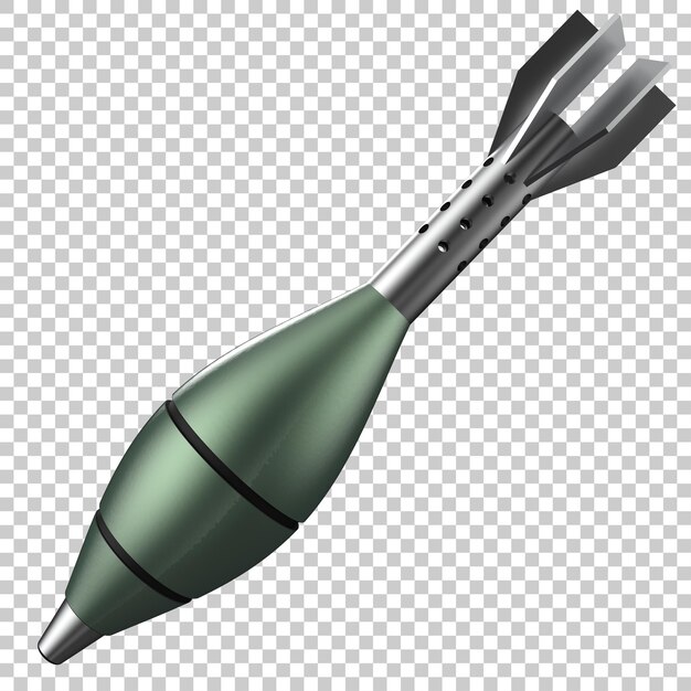 Explosivo de cohete de mortero sobre fondo transparente Ilustración de renderizado 3d