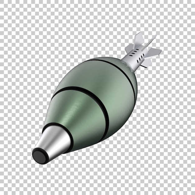 Explosivo de cohete de mortero sobre fondo transparente Ilustración de renderizado 3d