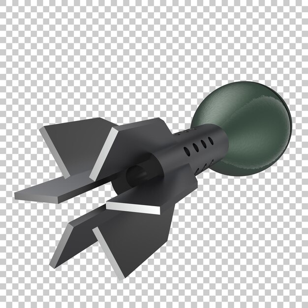 Explosivo de cohete de mortero sobre fondo transparente Ilustración de renderizado 3d