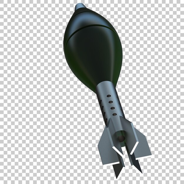 Explosivo de cohete de mortero sobre fondo transparente Ilustración de renderizado 3d
