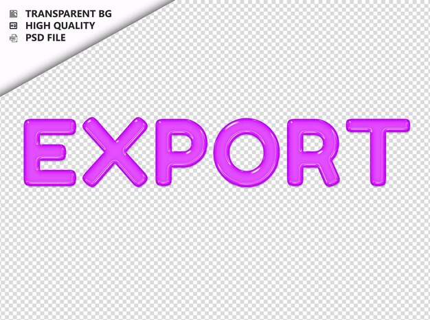 Exportación de tipografía texto púrpura vidrio brillante psd transparente