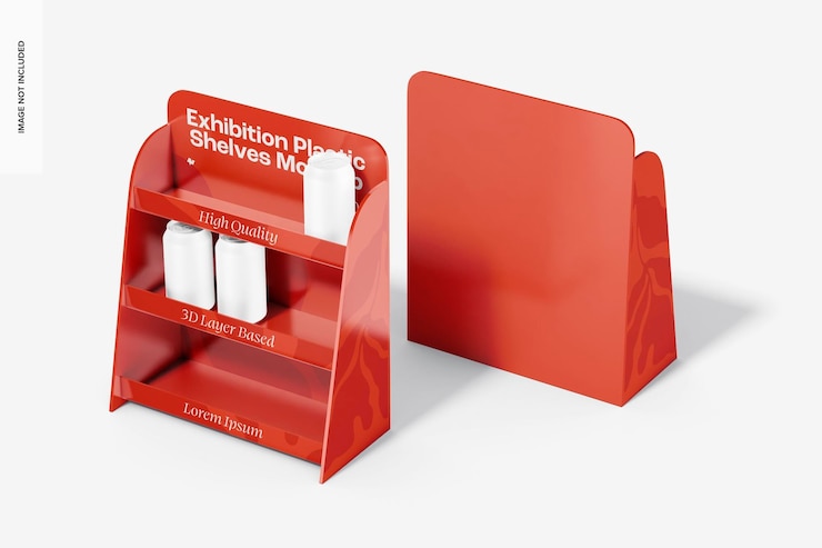 PSD exposição de maquete de prateleiras de plástico, perspectiva