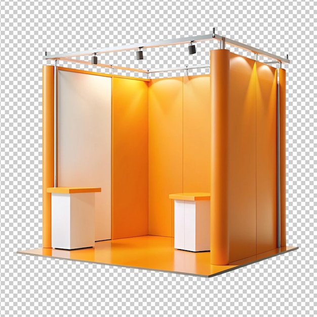 Exposição exposição stand laranja em fundo transparente