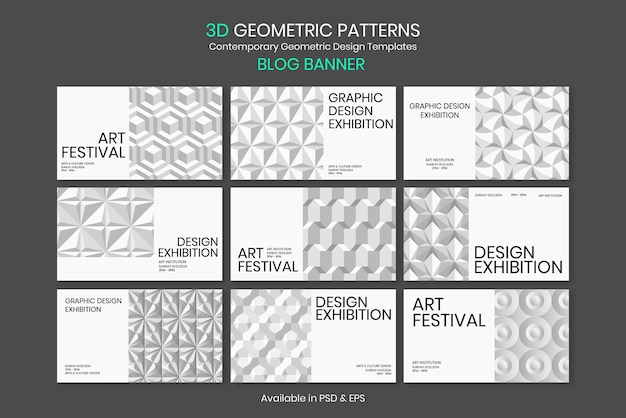 PSD exposición de arte plantilla geométrica psd ad banner conjunto de estilo moderno geométrico