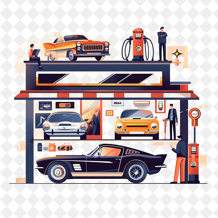 PSD exposición de automóviles de primavera con entusiastas de automóviles admirando automóviles clásicos d festival de png ilustraciones de arte plano 2d