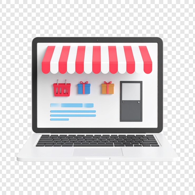 PSD exposición digital de una tienda en línea en una ilustración de portátil