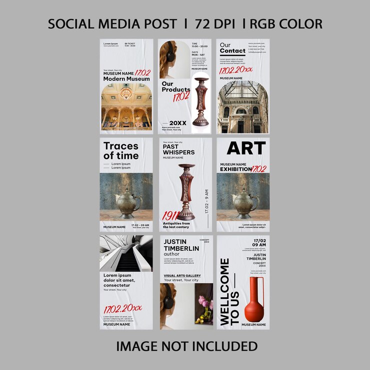 PSD exposición de museo de arte plantillas de historias de instagram