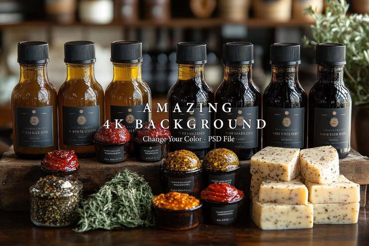 PSD exposición de productos alimenticios gourmet