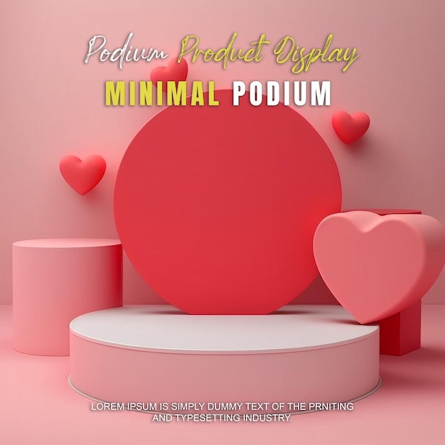 Exposición de productos cosméticos día de San Valentín en el podio escenario del podio para la presentación del producto