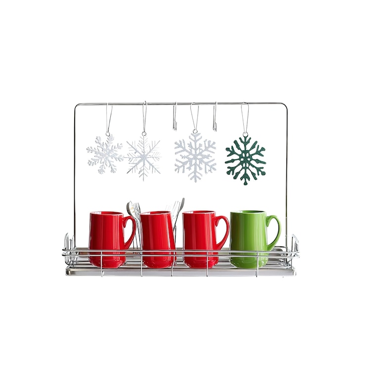 PSD exposición de tazas de café navideñas con copos de nieve