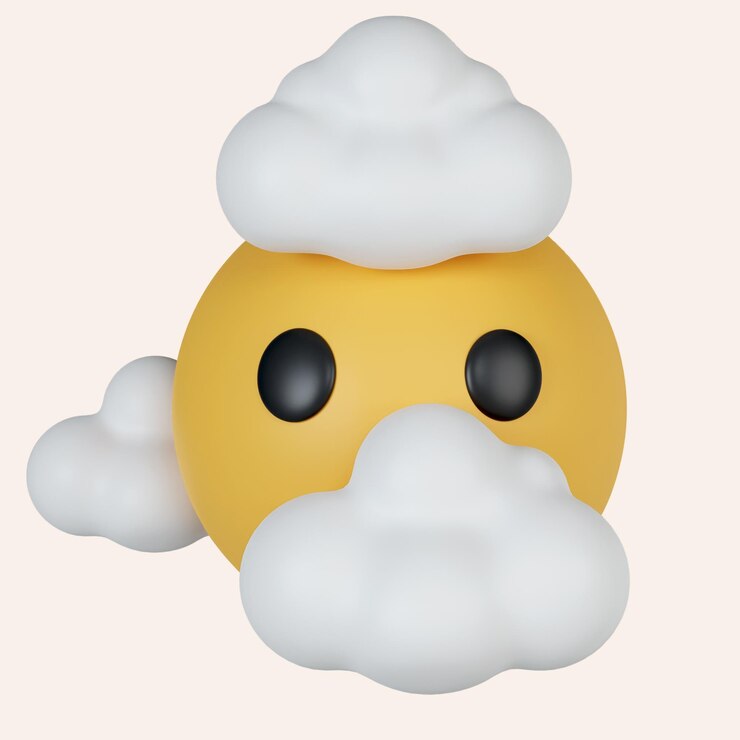 PSD expresión de emoticon 3d icona de cara nubes aisladas en fondo gris ilustración de renderización 3d camino de recorte