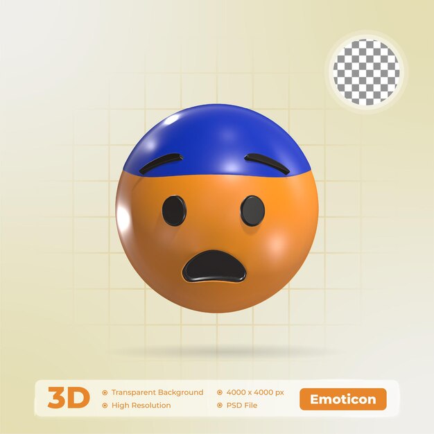 Expresión facial de miedo Icono de emoticono en 3D