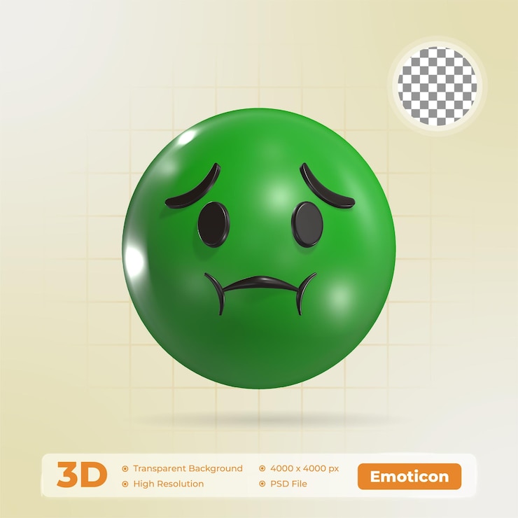 PSD expresión facial con náuseas icono de emoticon en 3d