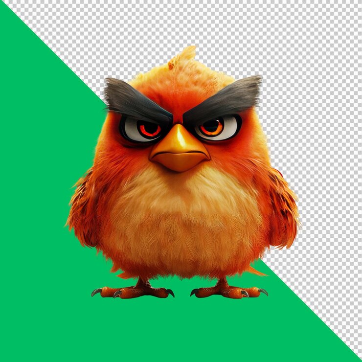 PSD la expresión furiosa del pájaro rojo enojado 3d render