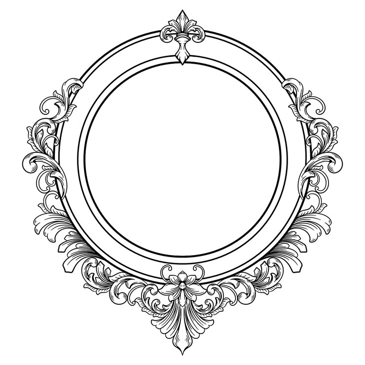 PSD exquisita moldura circular ornamentada com rolamentos e detalhes florais