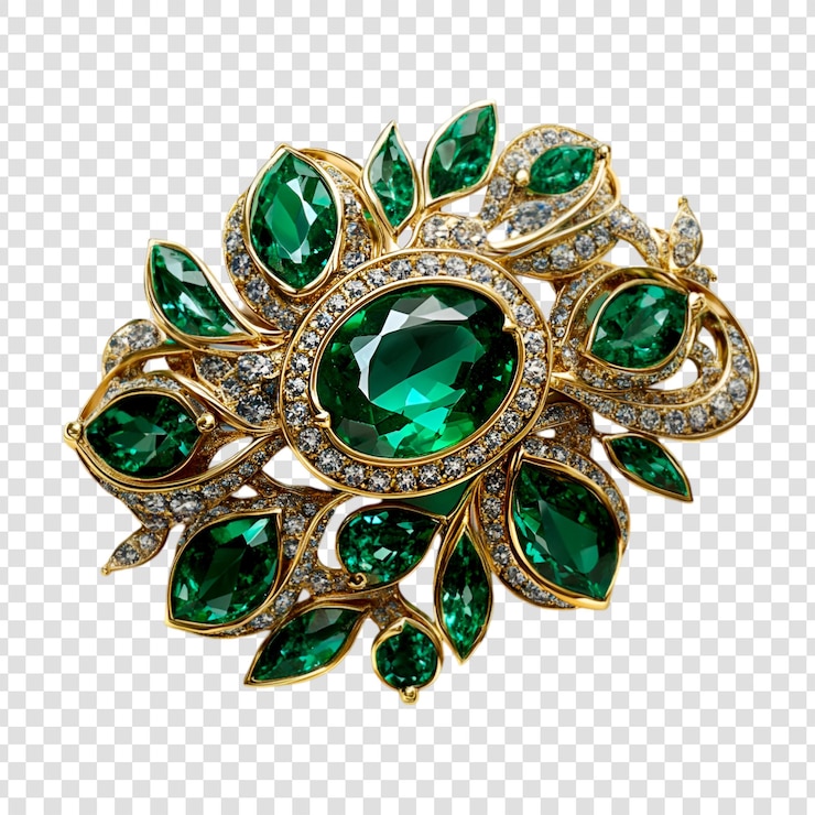 PSD exquisito ouro esmeralda diamante broche jóias design de luxo