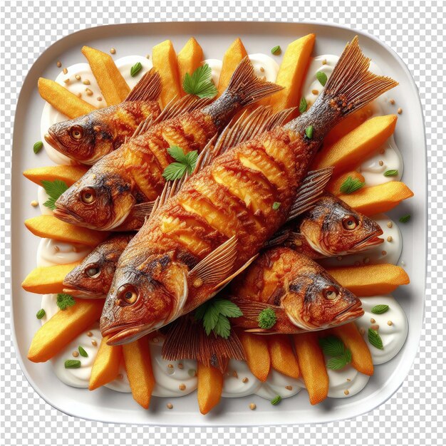 PSD exquisito plato de pescado aislado perfecto