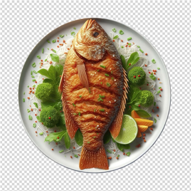 PSD exquisito plato de pescado aislado perfecto