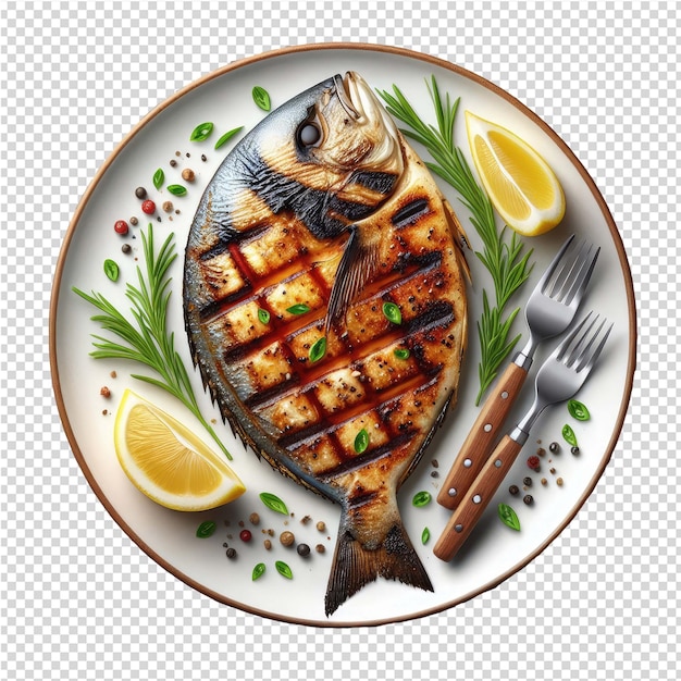 PSD exquisito plato de pescado aislado perfecto