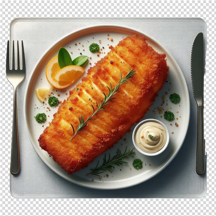 PSD exquisito plato de pescado aislado perfecto
