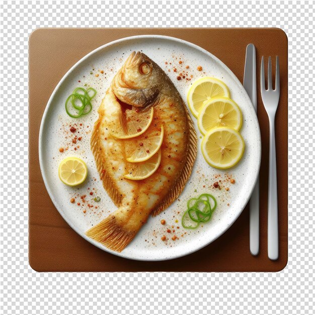 PSD exquisito plato de pescado aislado perfecto